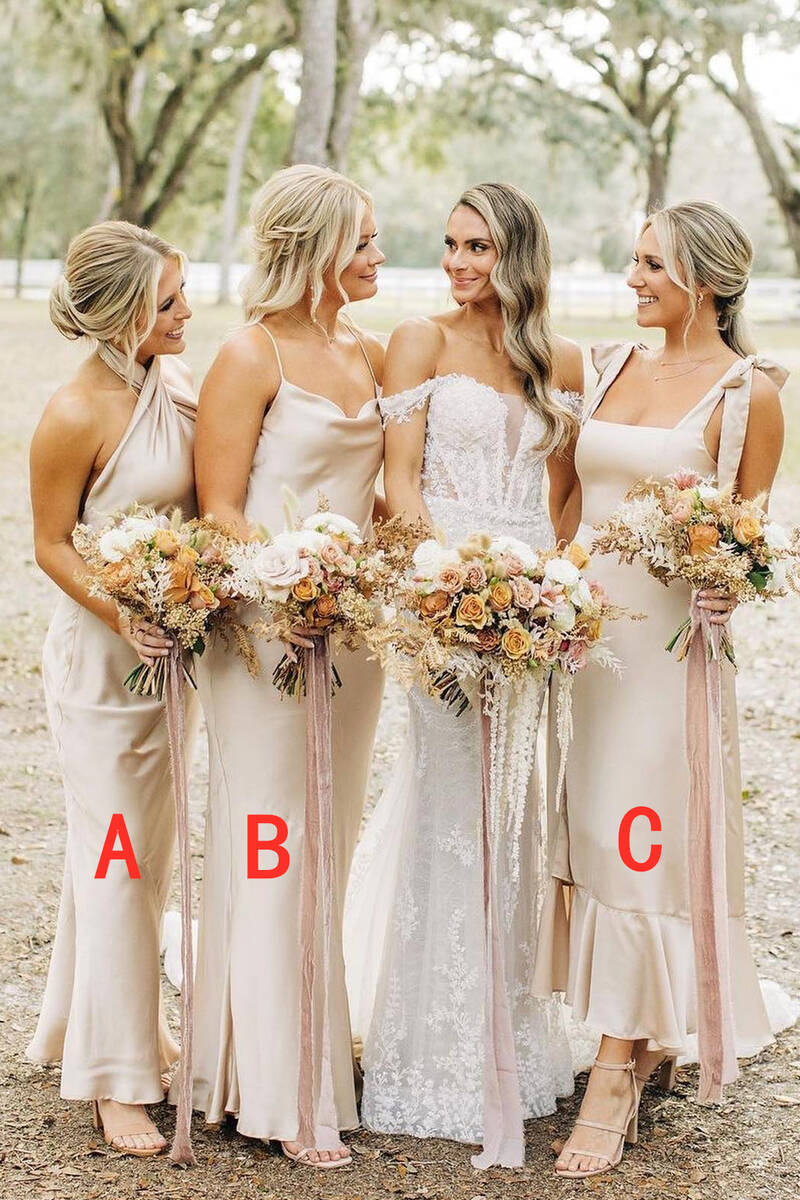 Formal Women's Dresses/Elegant Champagne Long Mismatch Bridesmaid Dress